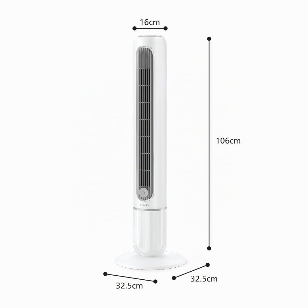Philips Ventilatore a torre Serie 5000 - Potente 8,1 m/s ma ultra-silenzioso 24 dB, basso consumo energetico, 5 velocità, modalità Sleep, timer 9 ore, oscillazione 80°, Bianco (CX5550/00)