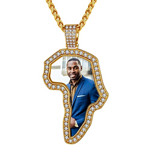 Custom4U Picture Necklace Personalized Photo for Men Women Steel/18K Gold Plated/Black Custom Angel Wings/Heart Pendant Necklace with Picture Memory Circle Chain 18-30 Inch,Hip Hop Jewelry+G