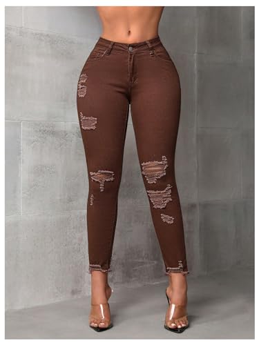 WDIRARA Women's Ripped Distressed Frayed Skinny Jeans Stretch Denim Pants3