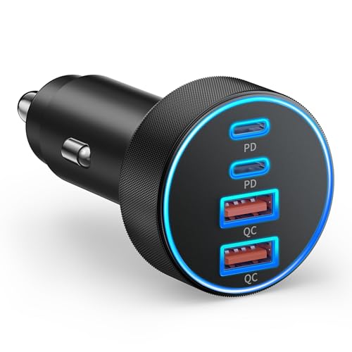 4-Port 90W USB-C Car Charger for Phones and Tablets