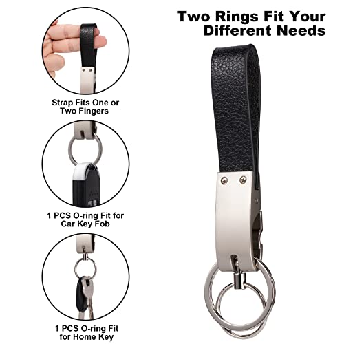 Jumperlay Leather Car Keychain With 2 Detachable Alloy Keyrings For Any Car Key Fob Or Home Key, Release Quick Spring Snap (Bright Chrome) #TOP4