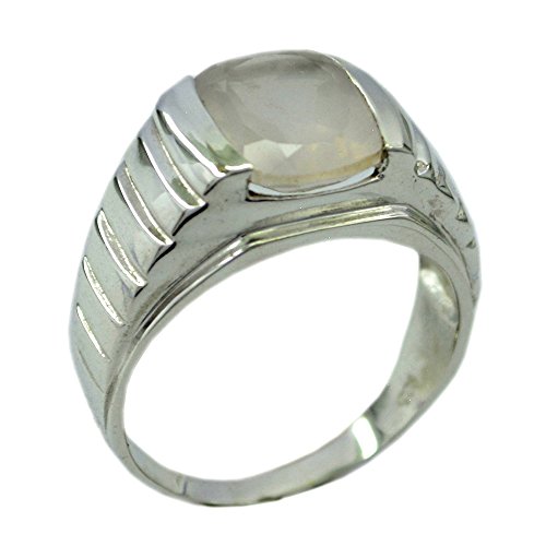 Bague en quartz rose naturel fait main en argent 925, bijou rectangle unique