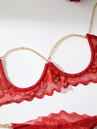 Image of Lilosy Sexy Underwire Floral Lace Sheer Lingerie Set for Women See Through Bra and Panty 2 Piece