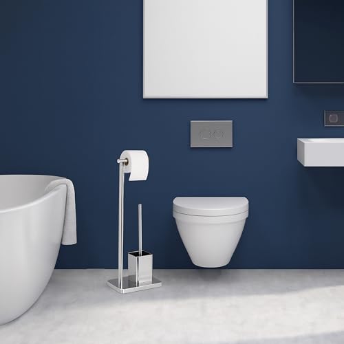Image of Relaxdays Toilet Brush Holder Height 66.5 x 23 x 18 cm Height 66.5 x 23 x 18 cm Stainless Steel Silver