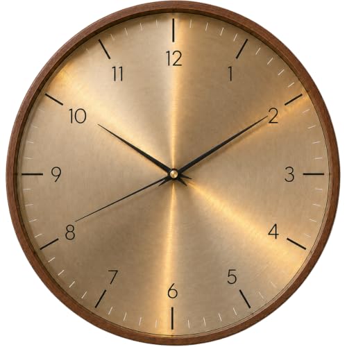 Image of ginoya brothers 12-Inch Round Wall Clock, Silent Non-Ticking Quartz Sweep Movement, Easy-to-Read Easy-to-Read Analog Display Living, Office & Home Decor (Gold)