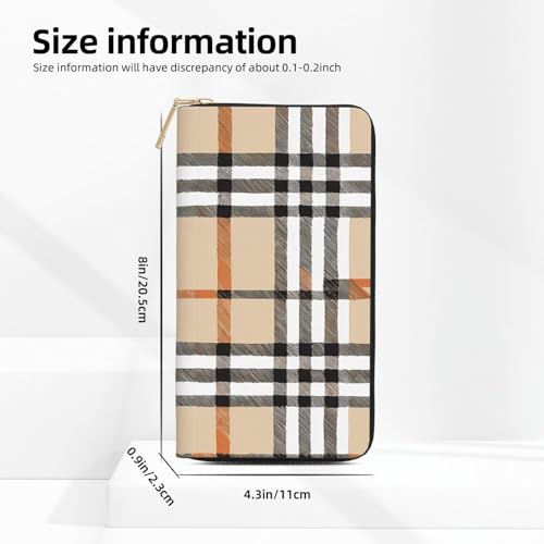 (Grand Canyon) Pu Leather Purse Multi Compartment Card Wallet Stylish Wallet with Zipper for Cards, Coin, Bill, Gray Plaid Lines, One Size4