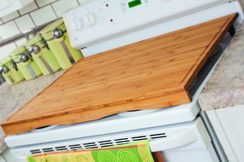 image for Camco Bamboo Stove Top Work Surface with Adjustable Legs & Built In Ju