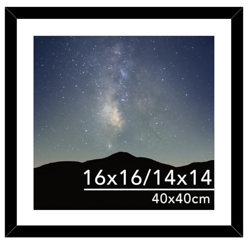 JCJMY 16x16 Picture Frame Black with 14x14 Mat for 40 x 40cm Diamond Art Painting Display Photo 14x14 with Mat or 16 x 16 Without Mat Wall Hanging Large Frame with Plexiglass Black