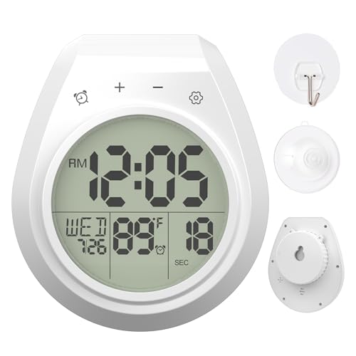 Shower Clock Timer Waterproof, Digital Bathroom Wall Clock with Temperature