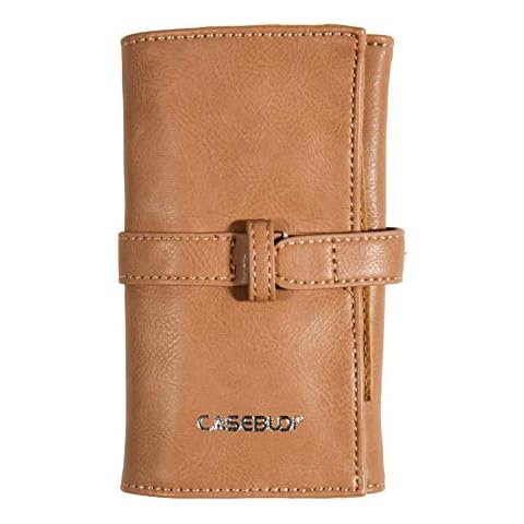 CASEBUDi Vegan Leather Watch Roll Travel Case - 4 Soft Pockets with Padded Storage Protection for Four Wristwatches or Watch Bands Straps, Tan Cover