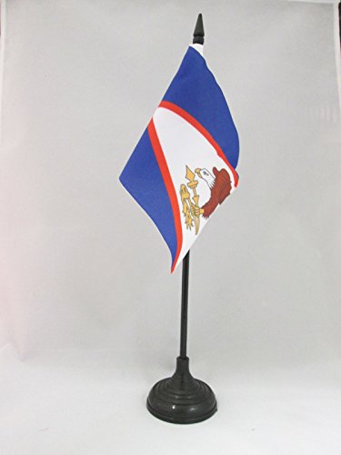 AZ FLAG - American Samoa Table Flag 4'' x 6'' - American Samoan Office Flag 100% Polyester 15 x 10 cm - Mini Desk Flag with 10'' Pole and Black Plastic Base