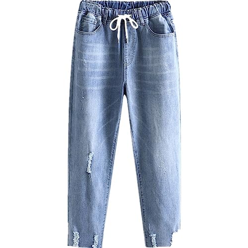 Jeans de mezclilla casuales de cuatro estaciones grandes pantalones sueltos ventas directas, Azul, L