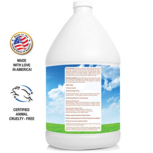 Carpet Miracle - The Best Carpet Cleaner Shampoo Solution for Machine Use, Deep Stain Remover and Odor Deodorizing Formula, Use On Rug Car Upholstery and Carpets, Smells Great, Concentrated Natural Formula and Leaping Bunny Certified (1 Gallon)