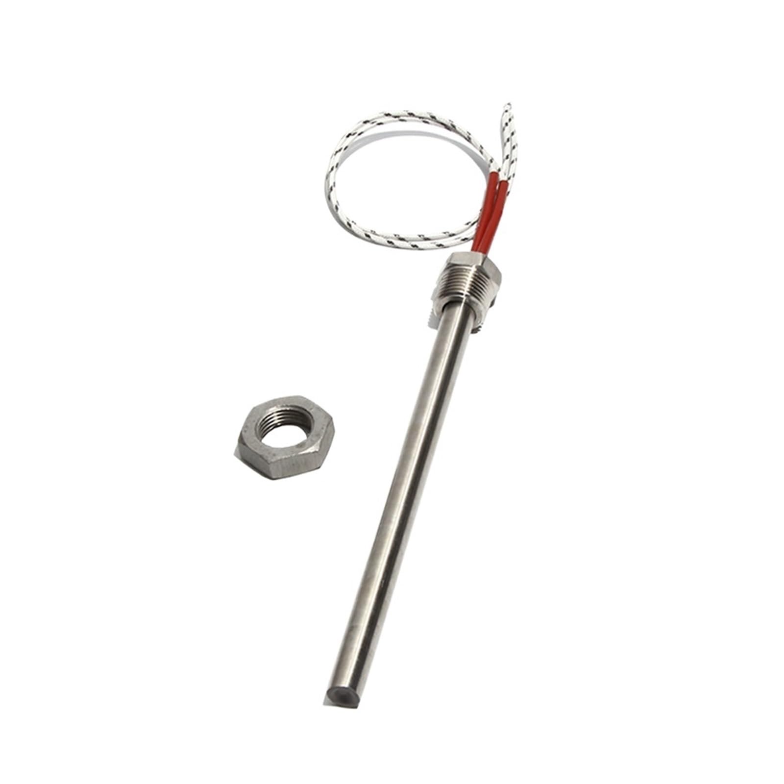 Resistencia calefactora tubular de 16 mm de diámetro, rosca DN15/21 mm (100-150 mm), con tuerca, 12 V/24 V/48 V, 50 W/100 W/150 W.(Silver,48V,50W 16x100mm(DxL))