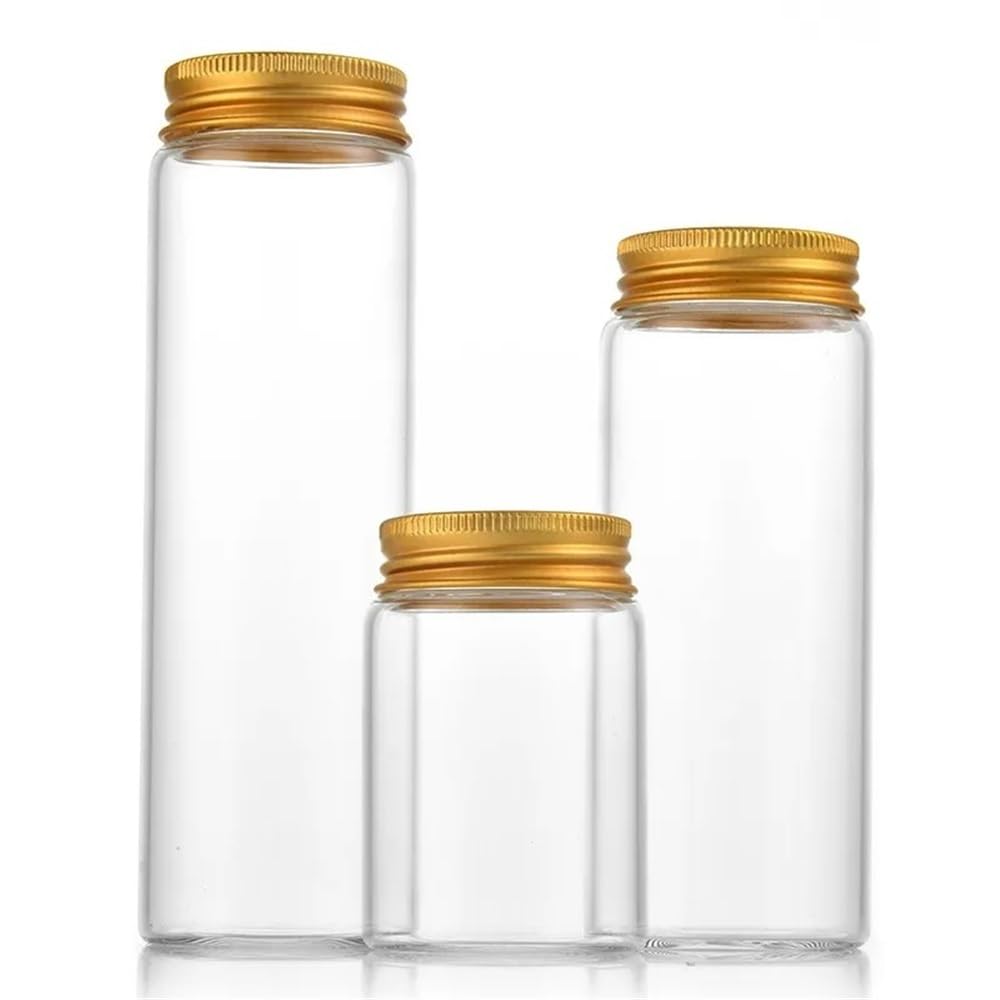 6 Stück 47 mm Glasflaschen, Mini-Fläschchen mit goldenen Aluminium-Schraubdeckeln(240ml 47x180mm)