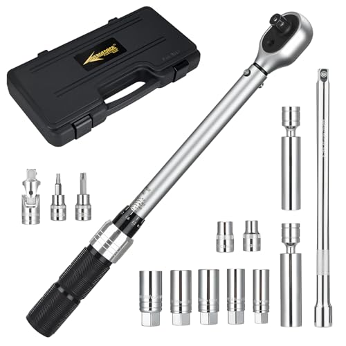 Image of AEROFORCE 14PCS 3 /8-Inch Drive Swivel Magnetic Spark Plug Socket Set with 3 /8 inch Torque Wrench (5-45 Lb.ft /6.8-61.2 Nm), Universal Joint & Extension Bar - Durable CR-V Steel for Easy Spark Plug Removal