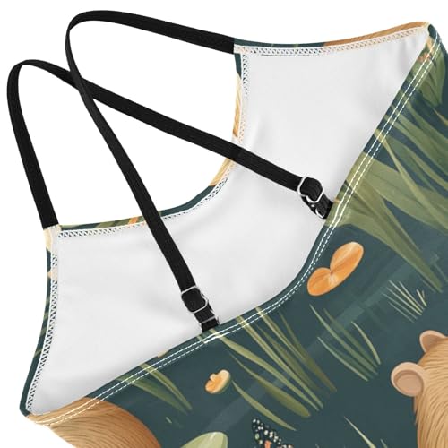 Pigsaly Girls One Piece Swimsuits Cute Butterfly Capybaras Lily Kids Cross Back Swimwear Toddler Beach Sport Bathing Suit 3T4