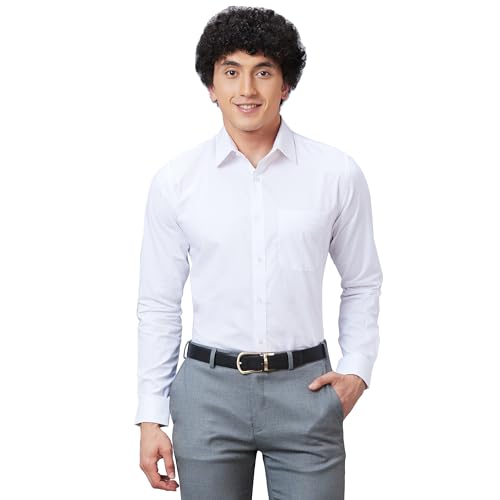 Image of Raymond Men Slim Fit Structure Pattern Pure Cotton Semi Cutaway Collar Full Sleeve Formal Shirt