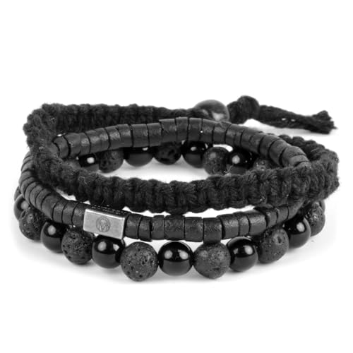 Lucleon by Trendhim Armband Set Herren | 3-teiliges Armband-Set aus Edelstahl, Perlen & Lederoptik | Vielseitiger Männerschmuck – elegant, modern & perfekt kombinierbar