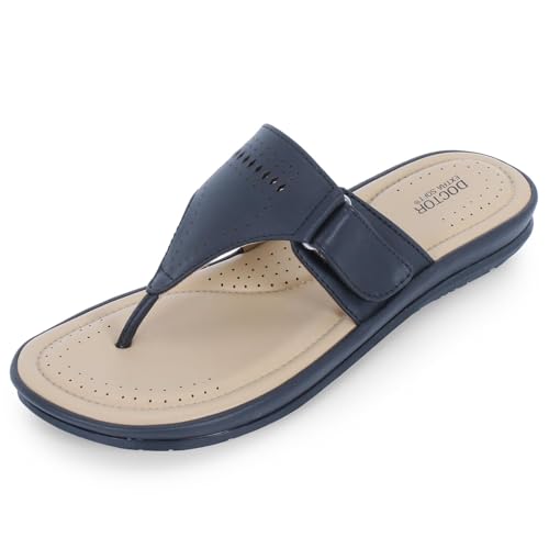 Image of DOCTOR EXTRA SOFT Women's Flat Memory Foam Slippers /Flip-Flops Fashion Stylish Casual Comfortable Diabetic Orthopedic Lightweight Synthetic Slip-On Sandals With Adjustable Strap For Girls D-608