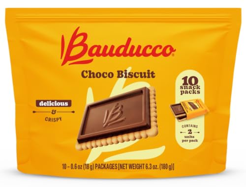 Bauducco Choco Biscuit Cookies Pouch – Crispy Chocolate-Covered Biscuits, Individually Wrapped for Snacking, Dessert, and Lunch Boxes, 6.3 oz (Pack of 10)