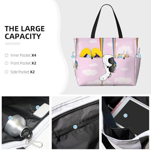Aerial Yoga for Unicorn Print Large Beach Tote Bag for Women Extra Large Capacity Sandproof Waterproof Pool Bag Suitable for Swimming Pool Gym Groceries Travel3