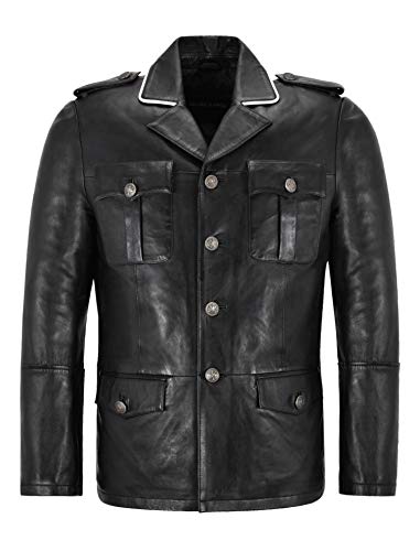 Manteau en cuir véritable homme longueur hanche style classique 4851