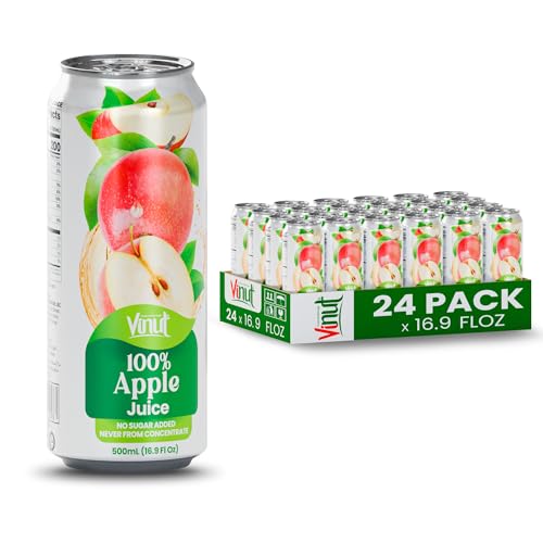 Image of VINUT 100% Apple Juice, No Added Sugar, Not From Concentrate, 16.9 fl oz (500 mL) Can, Pack of 24
