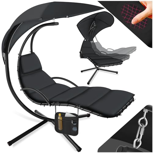 TecTake® Columpio Jardín Exterior, Silla Colgante con Toldo Protección UV, Sillón Balancín con Estructura Robusta y 4 Pies, Hamaca Colgante Interior y Exterior, Ergonómica - Negro