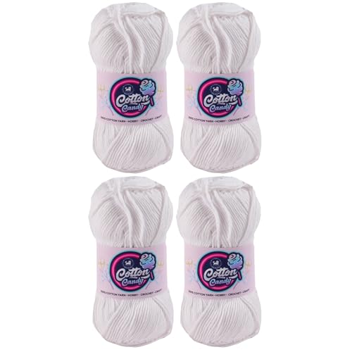 Image of NESTNHAVEN Cotton Candy 100% Cotton Yarn - (100g, 185 Meters) - Luxury Yarn for Crochet, Amigurumi, Embroidery, Toys, Garments, Flowers and Hobby, Projects. (White) | (400 Gm)