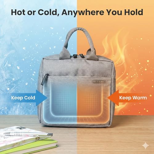 Image of Wooum Lunch Bag for Men & Women, Office Tiffin Bag, Travel Lunch Pouch with Handle, Water Resistant Lunch Box, Insulated Tiffin Bag for School, College, Picnic - Navy Blue (Light Grey)