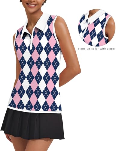 Image of COOrun Women's Golf Polo T Shirts Lightweight Moisture Wicking Sleeveless Shirt Quick Dry Zipper Tank Top