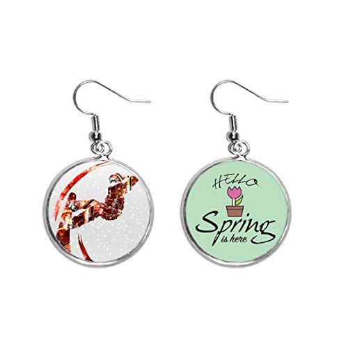 Pendientes de primavera estilo monopatín esquí joyas de acuarela