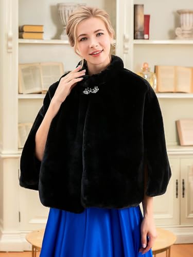 GORAIS Women's Faux Fur Cape and Wraps Bridal Fur Stole Wedding Shawls with Brooch for Bride and Bridesmaids3