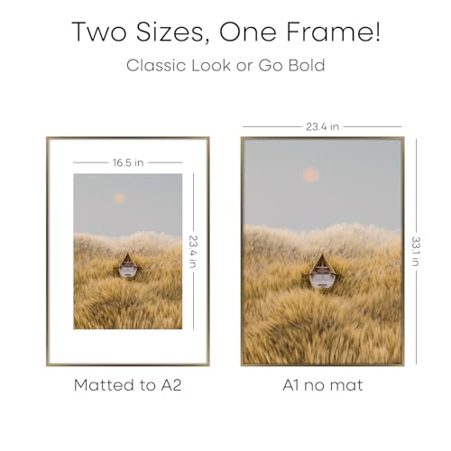 Image of Homeforia A1 Bronze Poster Frame, High-End Metal, A2 Mat, Glass | High End Aluminum, Tempered Glass, Acid-Free A2 Removable Mat, A1 Edge-to-Edge Display, Wall Kit, Set Of 2