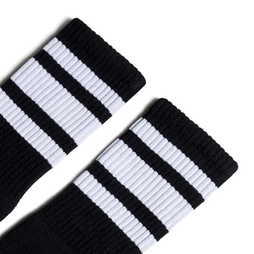 USA-Made Striped Crew Socks S/M Black/ White2