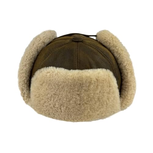 Image of Leather Aviator Russian Ushanka Trapper Shearling Sheepskin Fur Ear Flap Waterproof Winter Hat