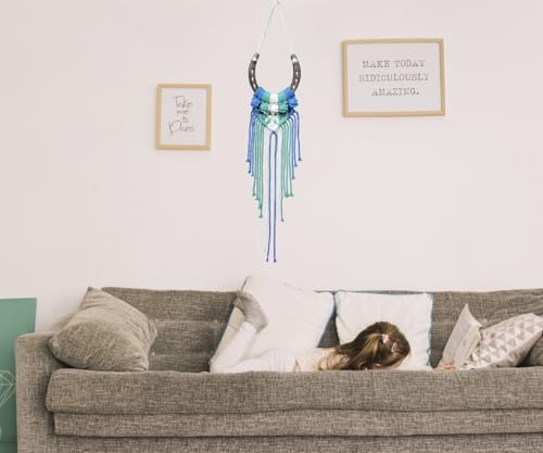 Dielianyi Equestrian Macrame Wall Hanging art Handmade macrame decor hanging horse lover decor (Blue) - Image 5