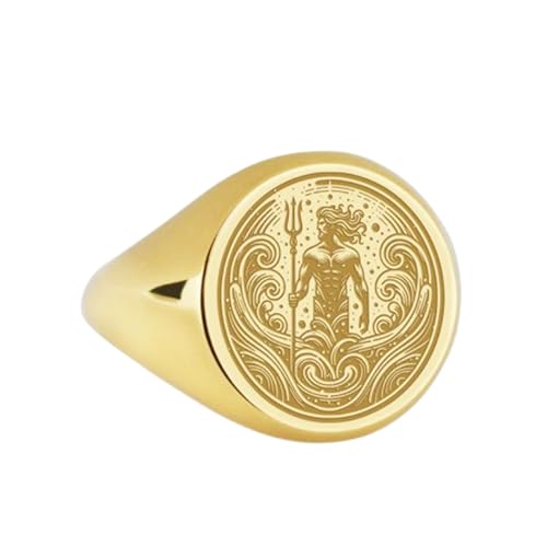 Bague Poséidon argent 925 et or | Chevalière ronde de prestige