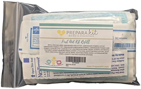 First Aid Kit Refill Bag – Extra Replacement First Aid Supplies, Fabric Latex Free Bandages, Ointments, Gauze, Wipes, Stickers.