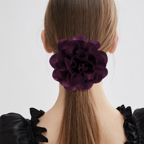 Image of 6.3 Inches Large Rose Flower Brooches and Pins for Women | Rose Flower Hair Clips for Women | Brooch for Woman Dresses | Hat & Hair, Pin for Clothes, Grape