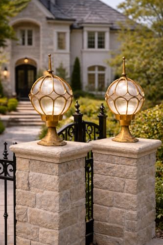 Image of Weldecor Outdoor Gate Pillar Lamp for Home Entrance Waterproof LED Garden Light (E27 Holder LED Bulb Comptaible) Antique Decorative Main Gate Post Lantern for Villa, Bungalow, Resort, Set of 2