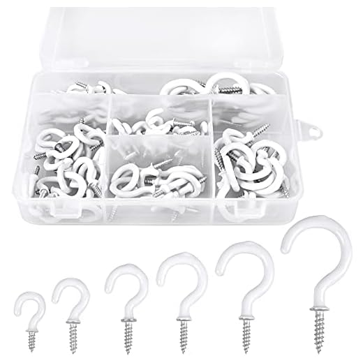Romeda 90 Pcs White Ceiling Hooks kit, 6 Sizes Vinyl Coated Screw-in Plant, Kitchen, Cup, Ceiling Hooks for Hanging (1/2in, 5/8in,3/4in,7/8in,1'',1-1/4in)
