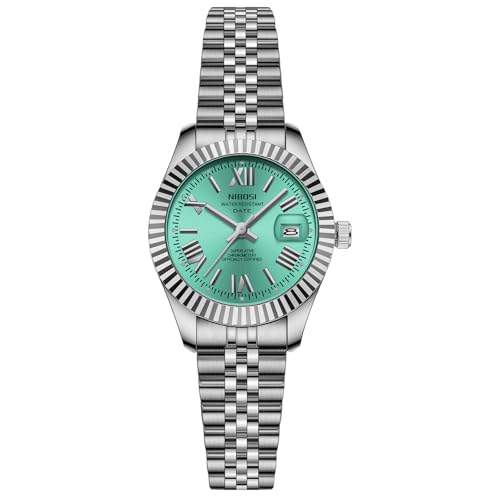 NIBOSI Watches for Woman Analog Quartz Stainless Steel Diamond Rose Gold Green Small Dial Women Watches Classic Wrist Watch Date Waterproof