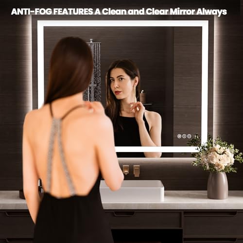 Image of LOAAO 50 inchx40 inch LED Bathroom Mirror with Lights, Anti-Fog, Dimmable, Backlit + Front Lit, Lighted Bathroom Vanity Mirror for Wall, Memory Function