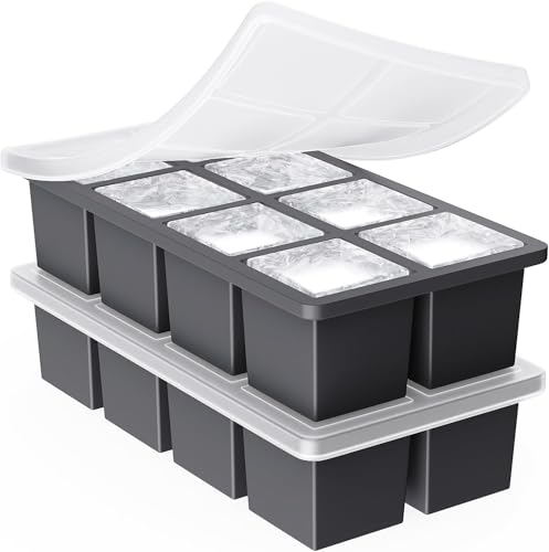 7Seas 8 Slots Silicone Ice Cube Tray with Leak-Proof Lid – 2 x 2Inch Square Ice Cube Making Mold | Food-Grade & BPA Free Material Silicone Mold Tray...
