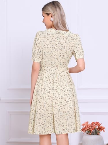 Image of Allegra K Women's Vintage Peter Pan Collar High Waist Flowy Midi Puff Sleeve Floral Dress