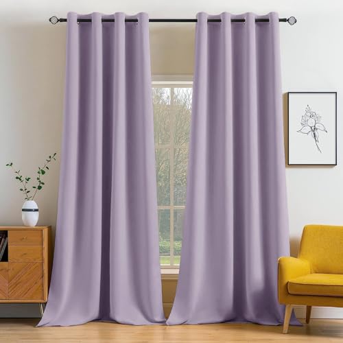 Image of MIULEE Lilac Blackout Bedroom Curtains Drapes 96 Inch Long 52 inchx96 inch | Grommet Top, Room Darkening Window Drapes, Privacy Protection, Thermal Insulated, Heat Blocking, Light Blocking