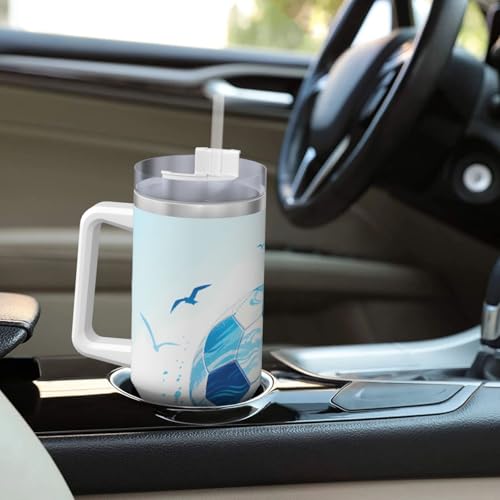 Vaso aislado Ocean Wave Soccer de 40oz, taza de viaje y café con asa para coche y oficina 8