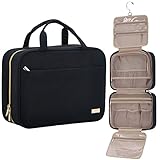 NISHEL Large Hanging Travel Toiletry Bag, Portable Makeup Organizer, Cosmetic Holder for Brushes Set, Full-Sized Shampoo, Conditioner, Accessories, Black